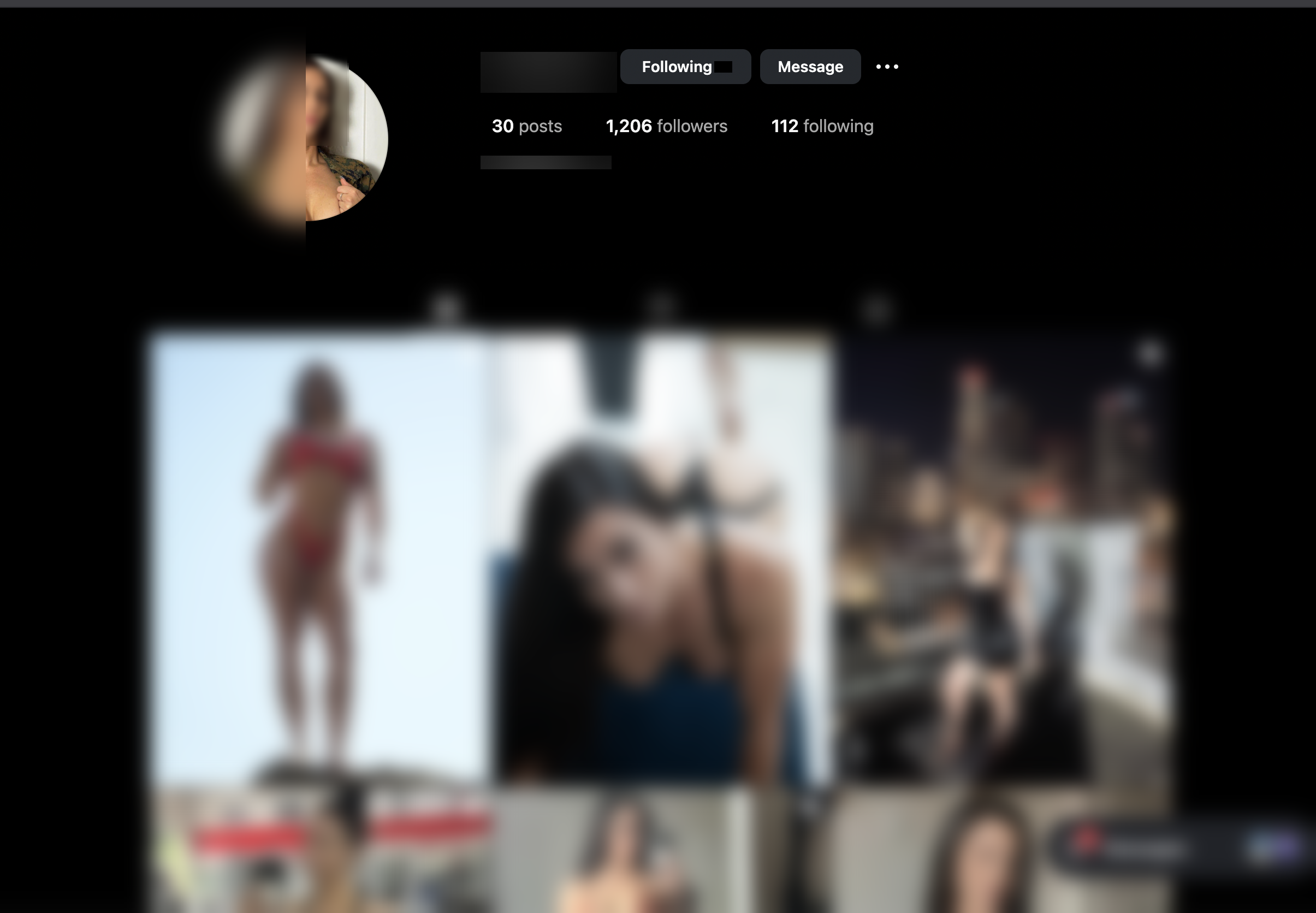Instagram profile showing 1,206 followers