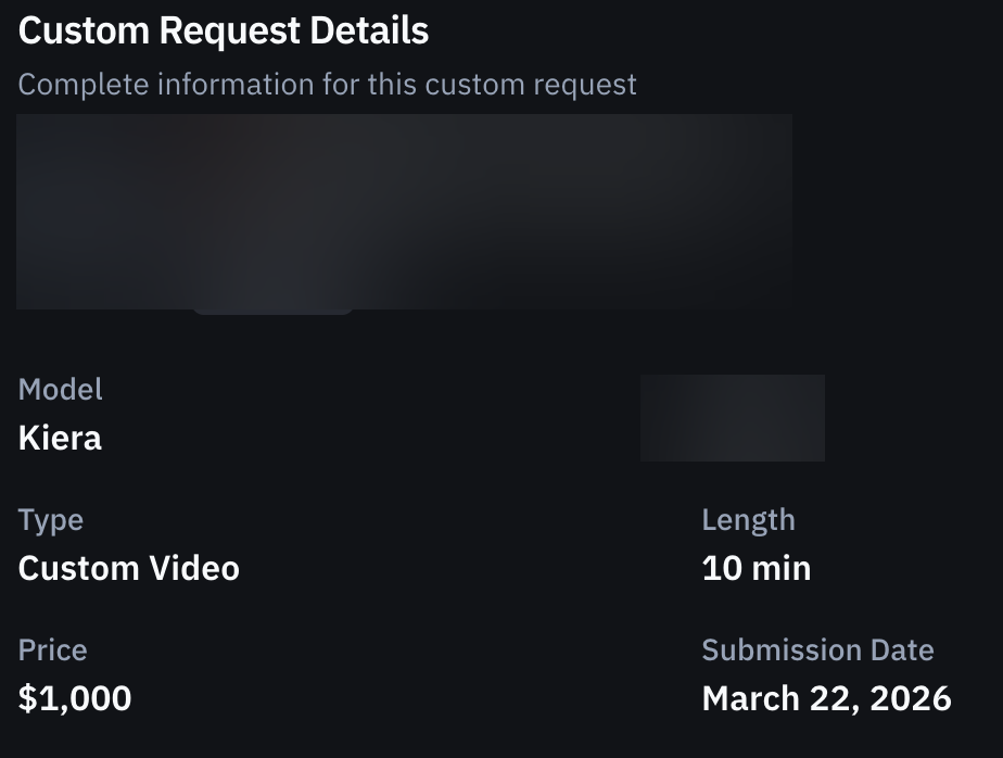 $1,000 custom video order, March 22